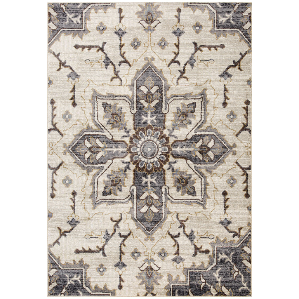 6 X 9 Blue and Beige Medallion Power Loom Area Rug