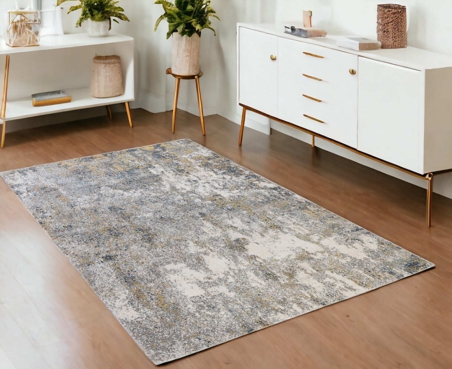 4 X 6 Gray and Yellow Abstract Power Loom Area Rug