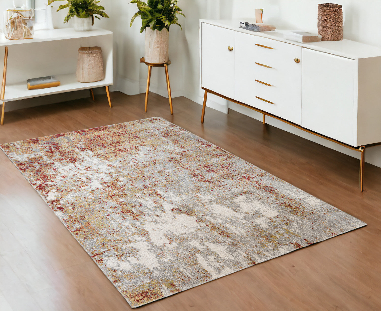 4 X 6 Gray and Red Abstract Power Loom Area Rug