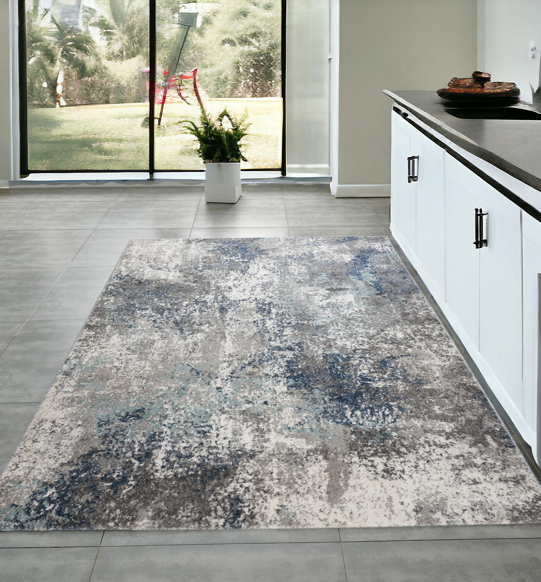 4 X 6 Gray and Blue Abstract Power Loom Area Rug