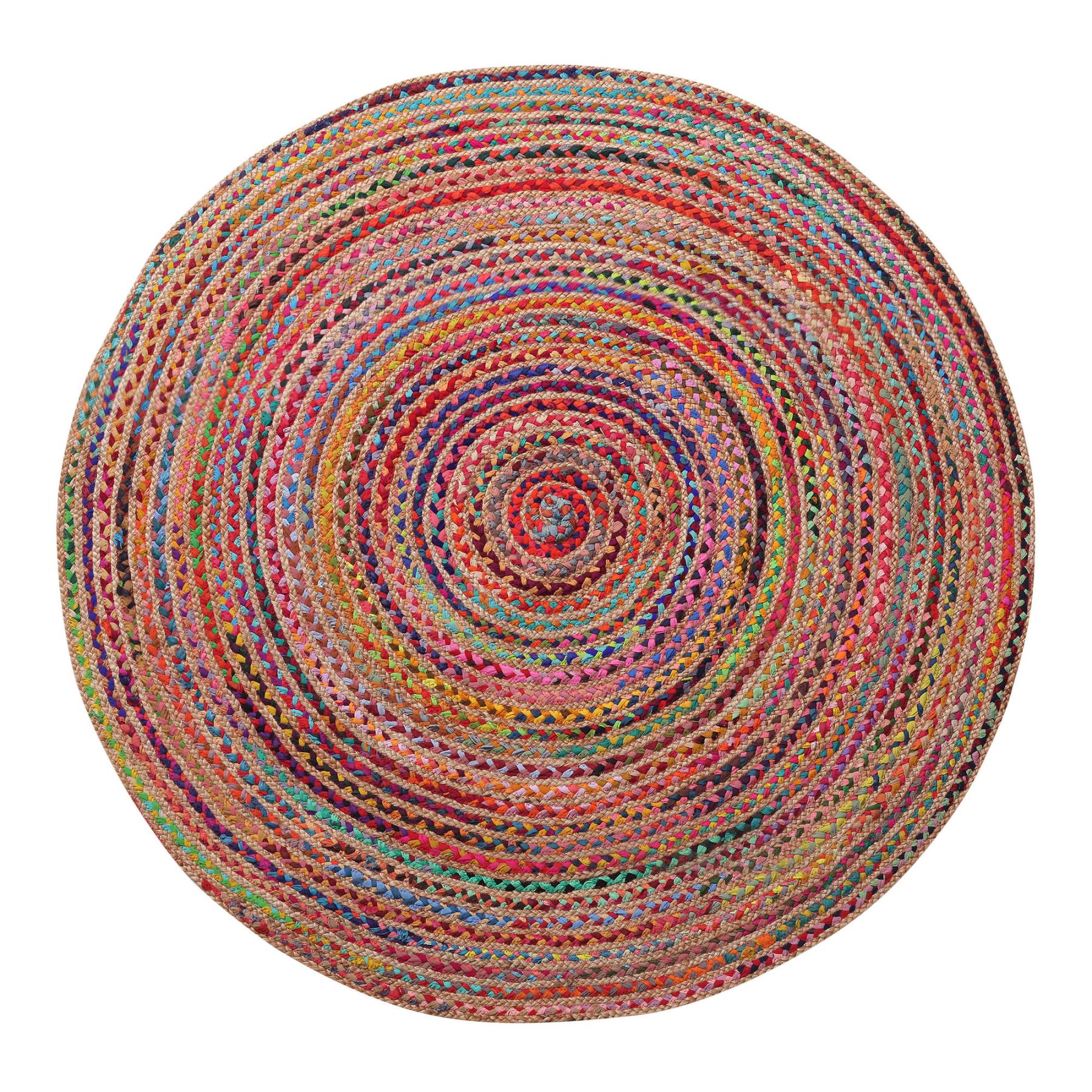 7 Tan Round geometric Hand Braided Area Rug