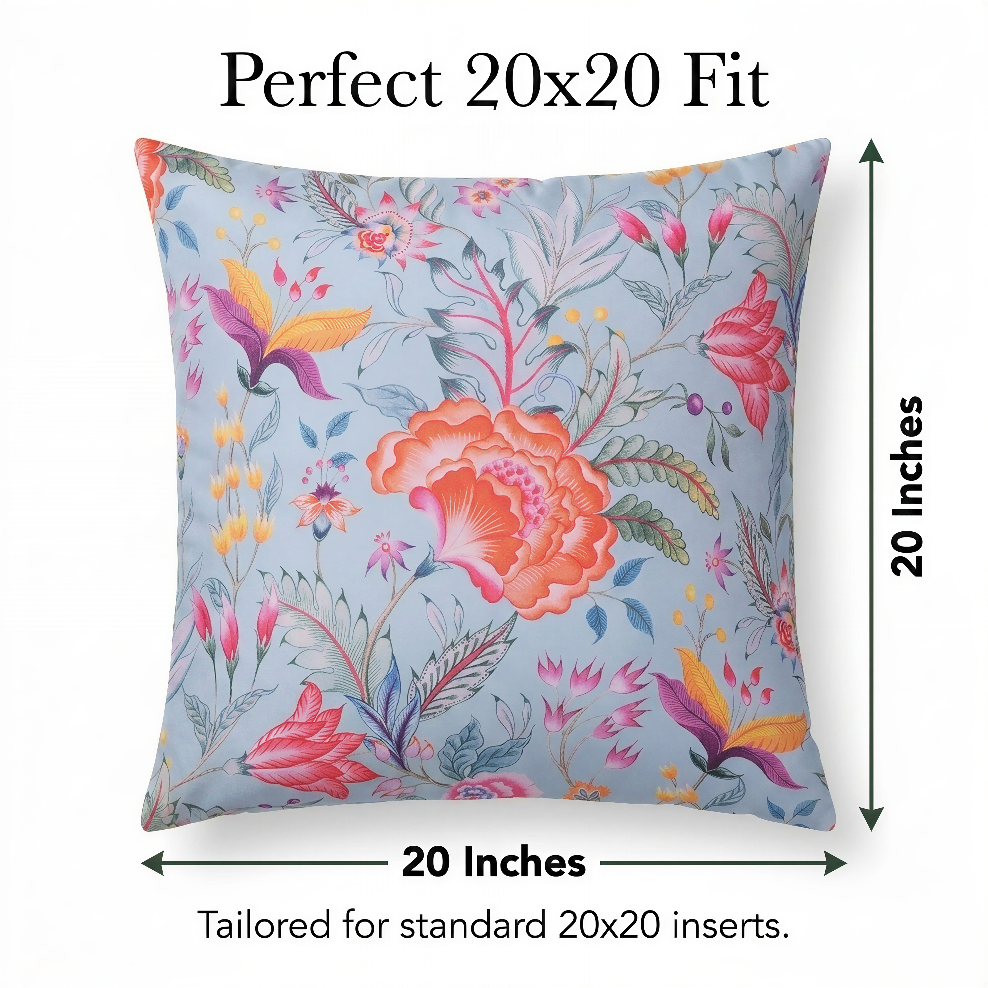 Floral Throw Pillow Covers - 20 x 20 Inches | Light Grey Decorative Cushion Covers