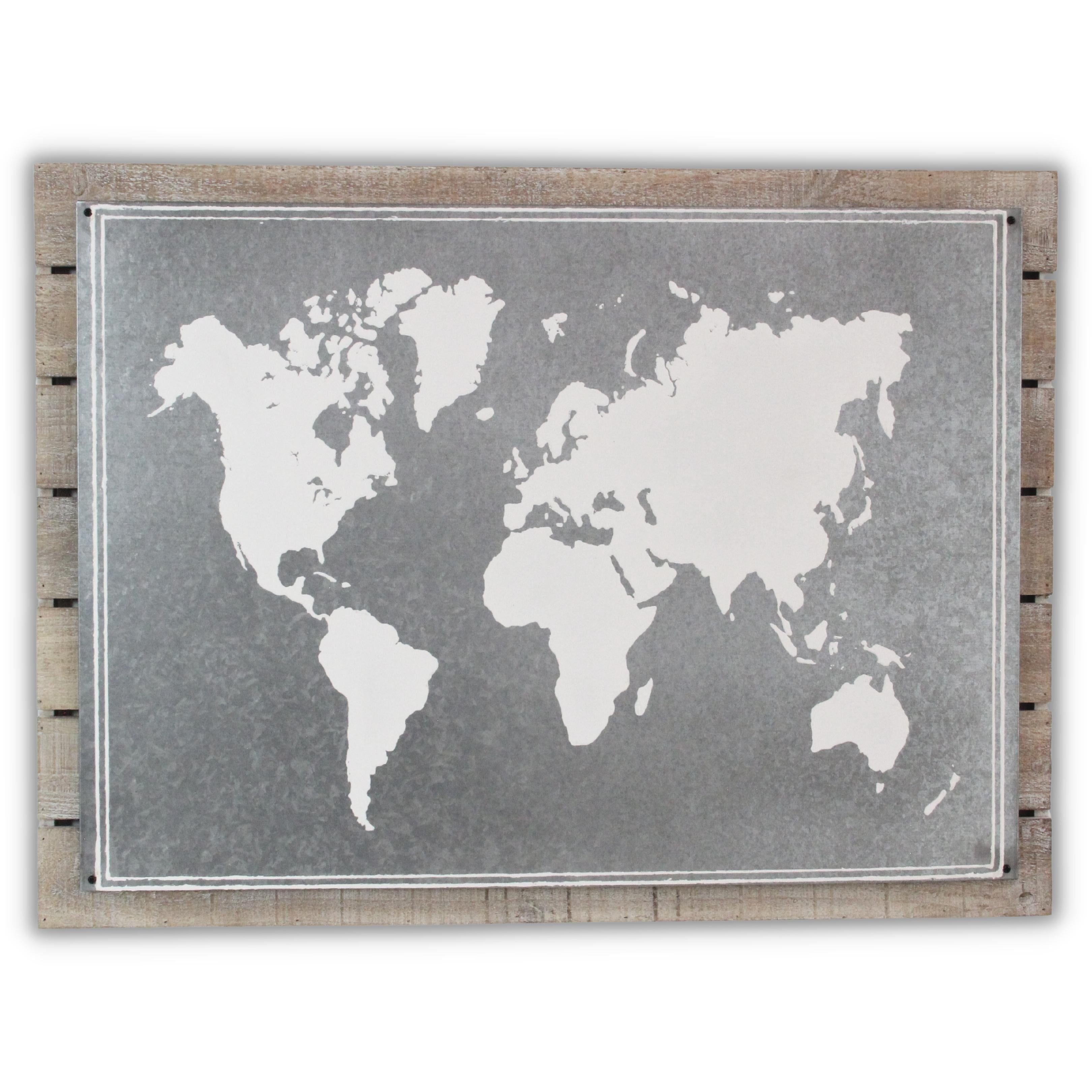 Oriana Painted Metal & Wood World Map Wall Decor