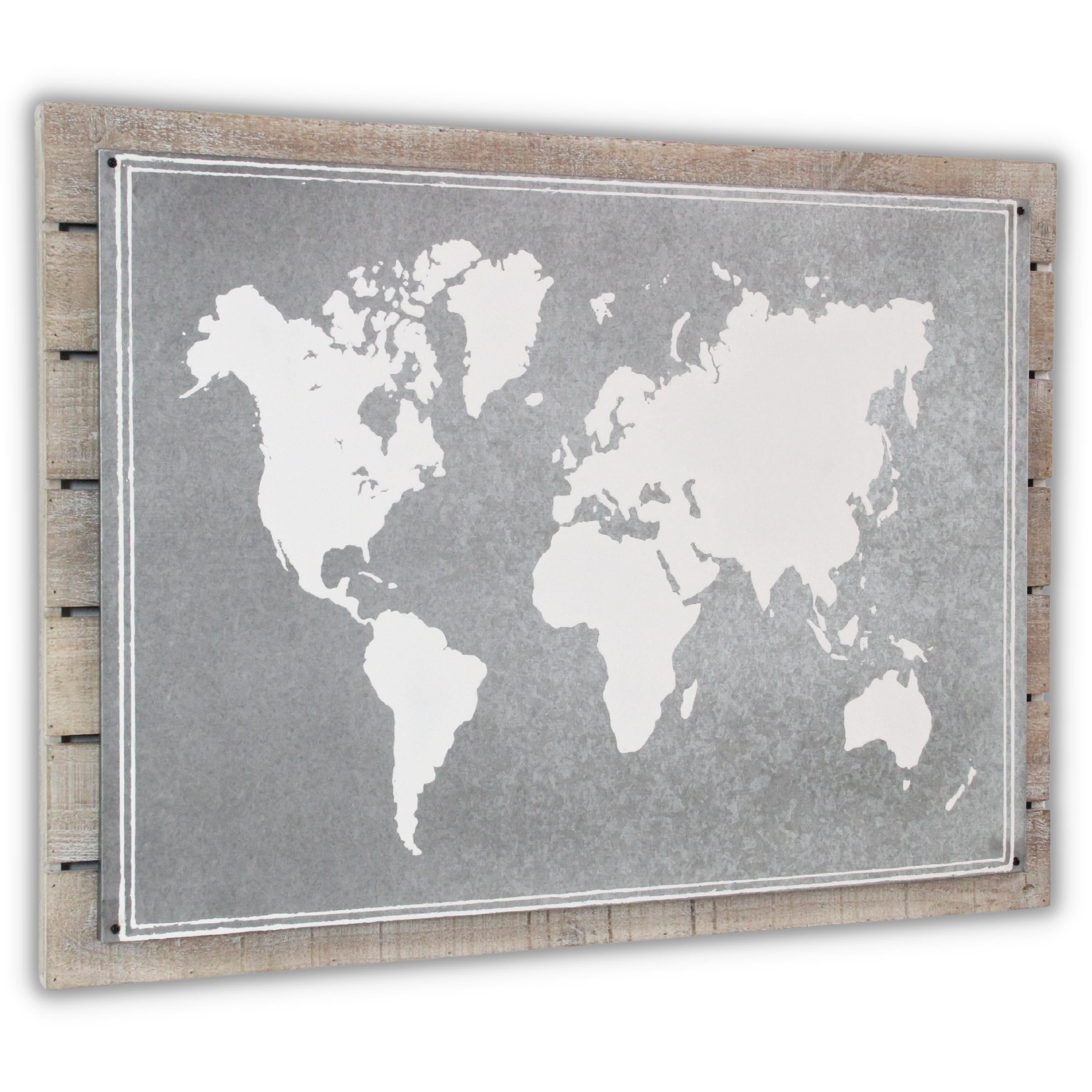 Oriana Painted Metal & Wood World Map Wall Decor