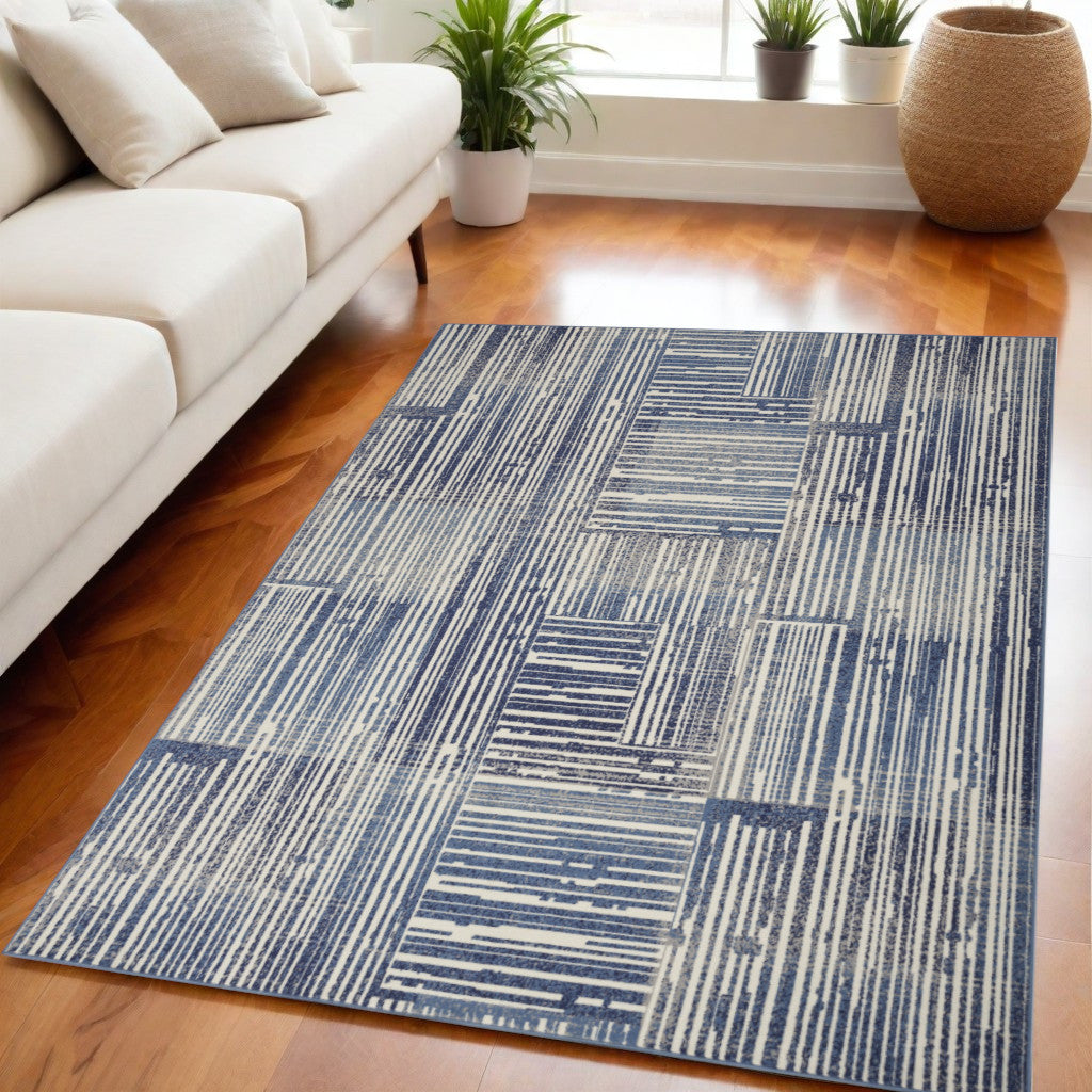 5 X 7 Blue and Gray Striped Power Loom Area Rug