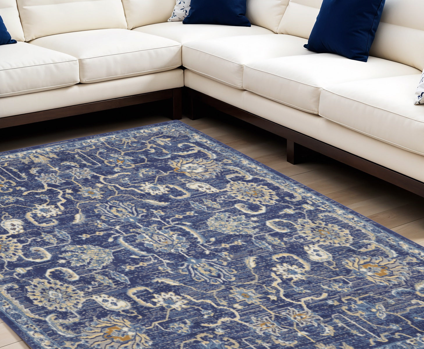 8 X 10 Blue and Beige Floral Power Loom Area Rug