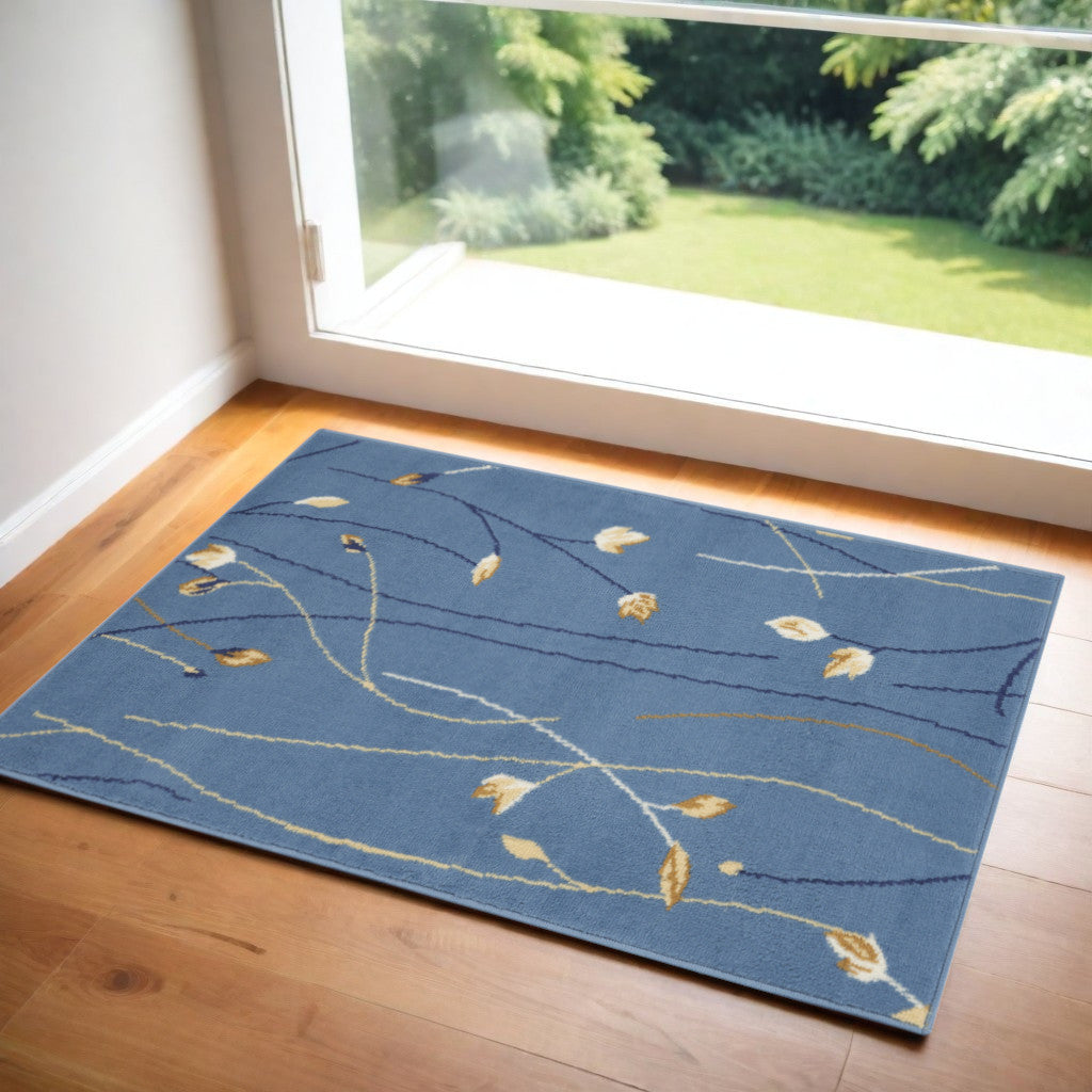 3 X 5 Blue and Beige Floral Vines Power Loom Area Rug