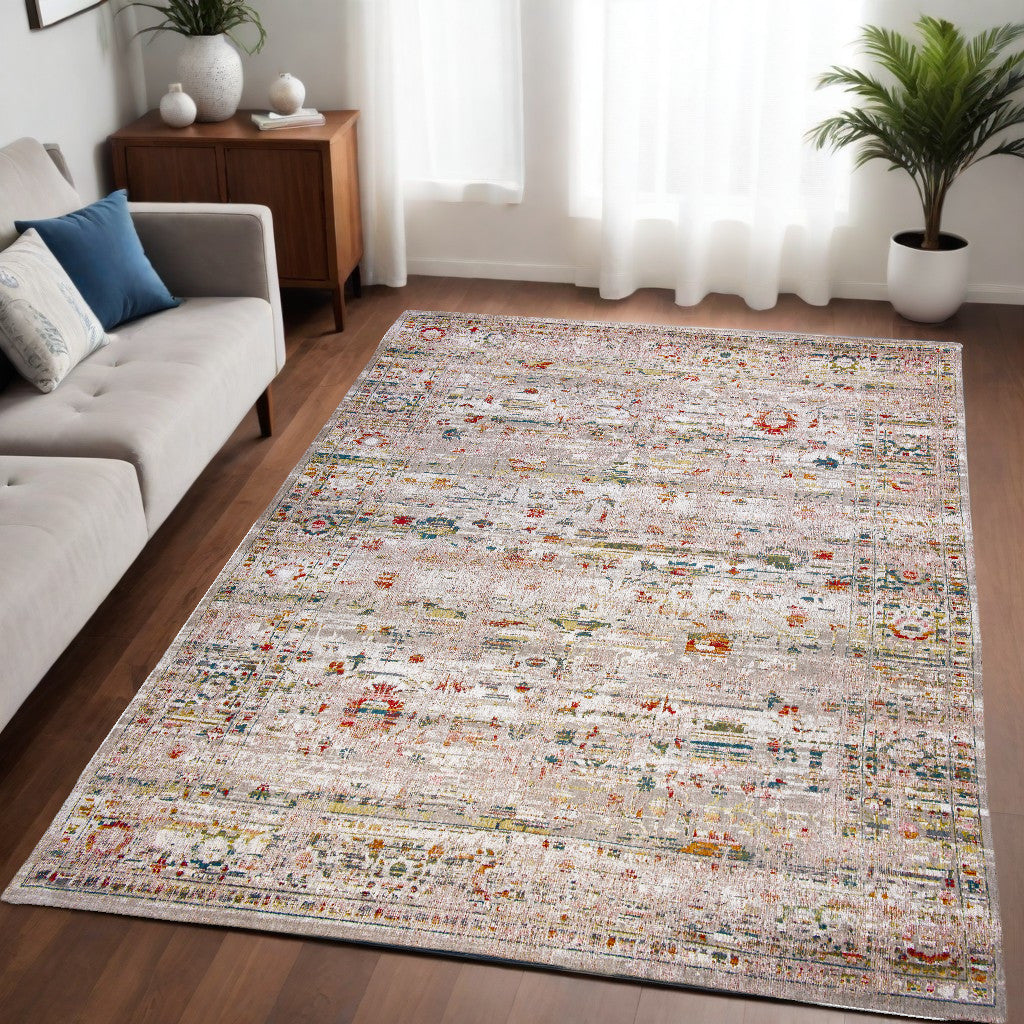 5 X 7 Gray and Brown Oriental Non Skid Area Rug