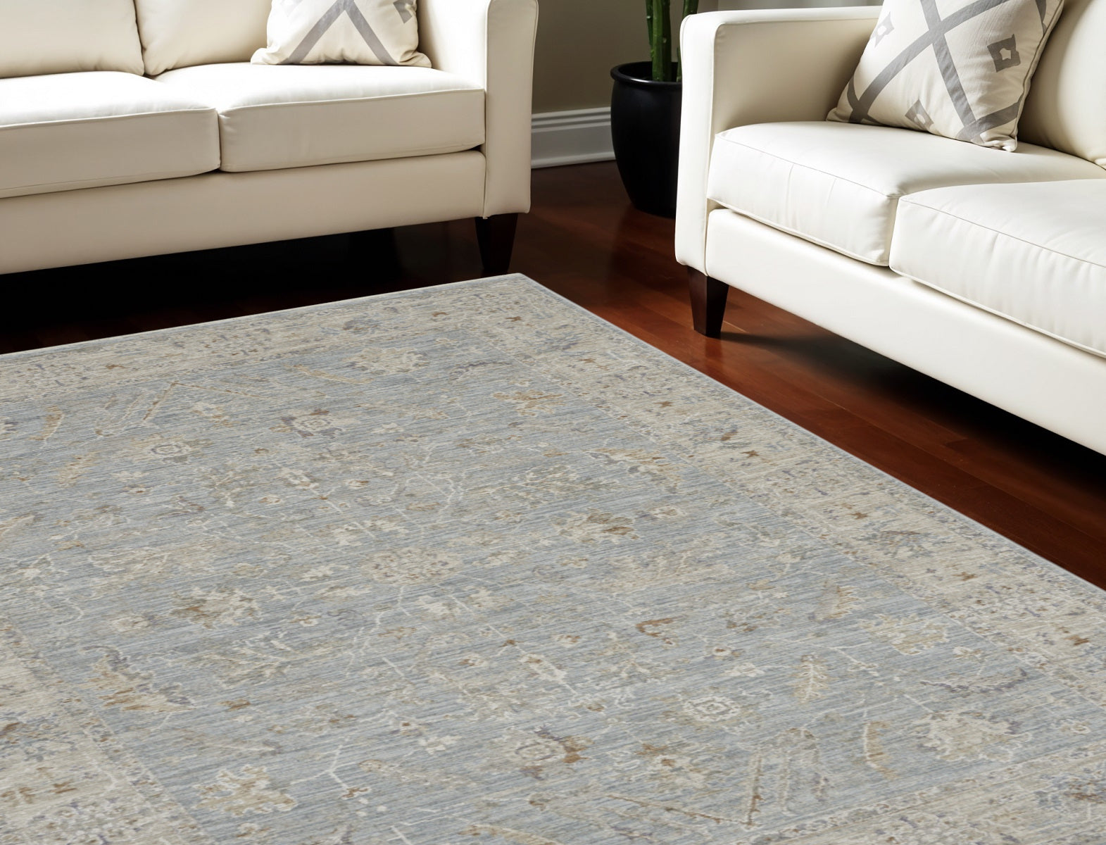 5 X 8 Beige and Blue Floral Power Loom Area Rug