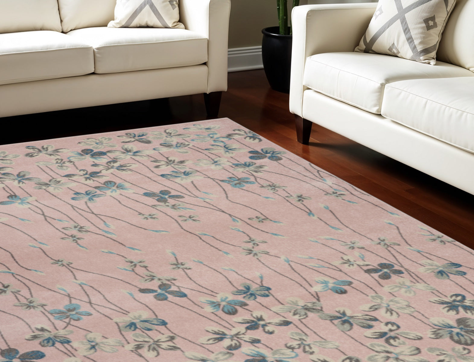 8 X 10 Pink Gray and Blue Floral Area Rug