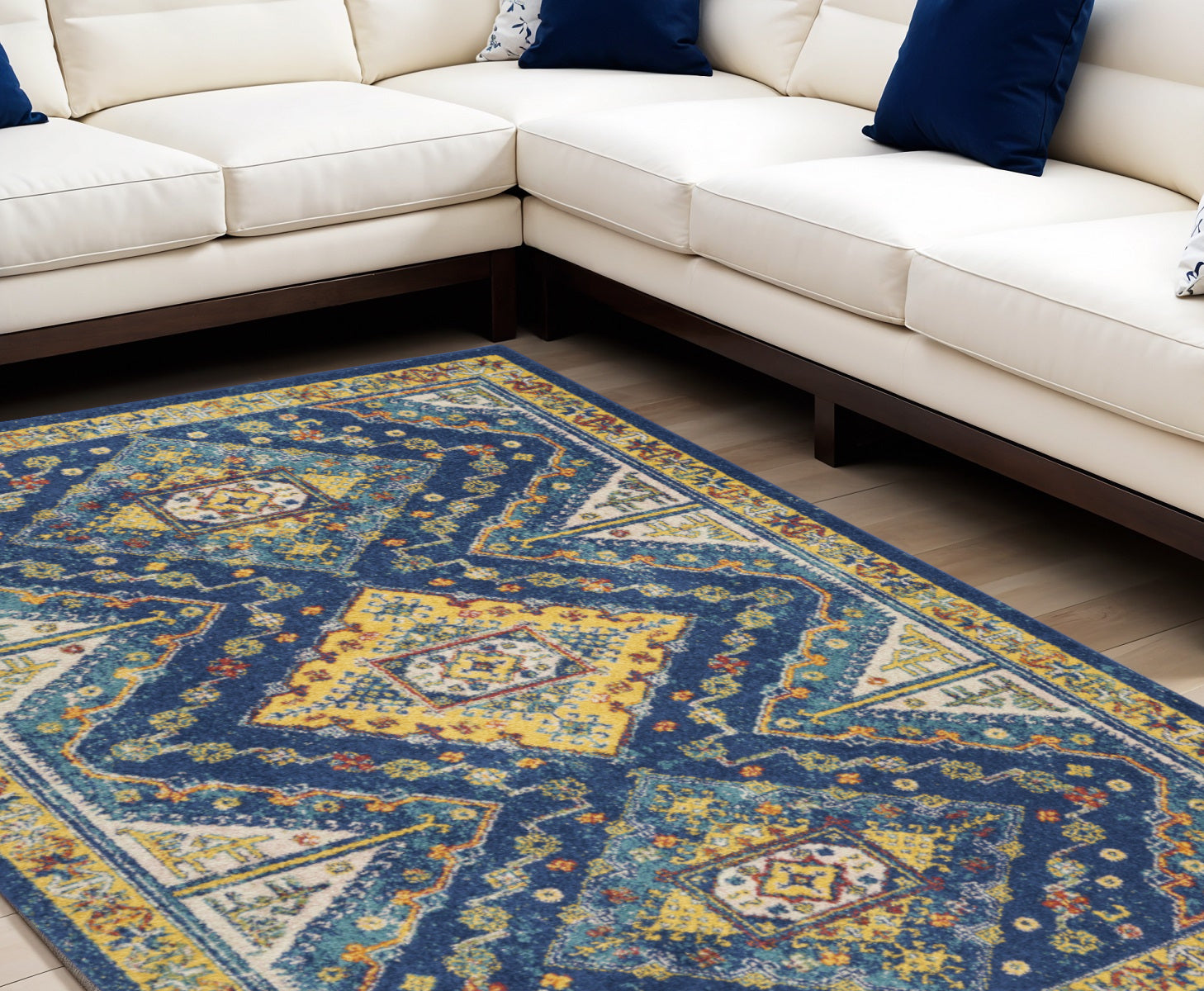 9 X 12 Blue and Yellow Geometric Power Loom Area Rug