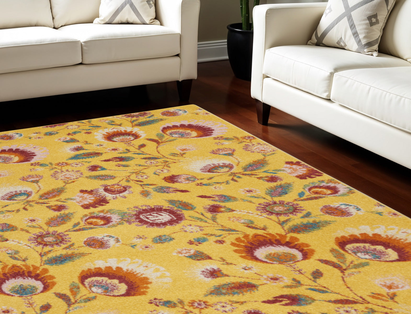 9 X 12 Yellow and Red Floral Power Loom Area Rug