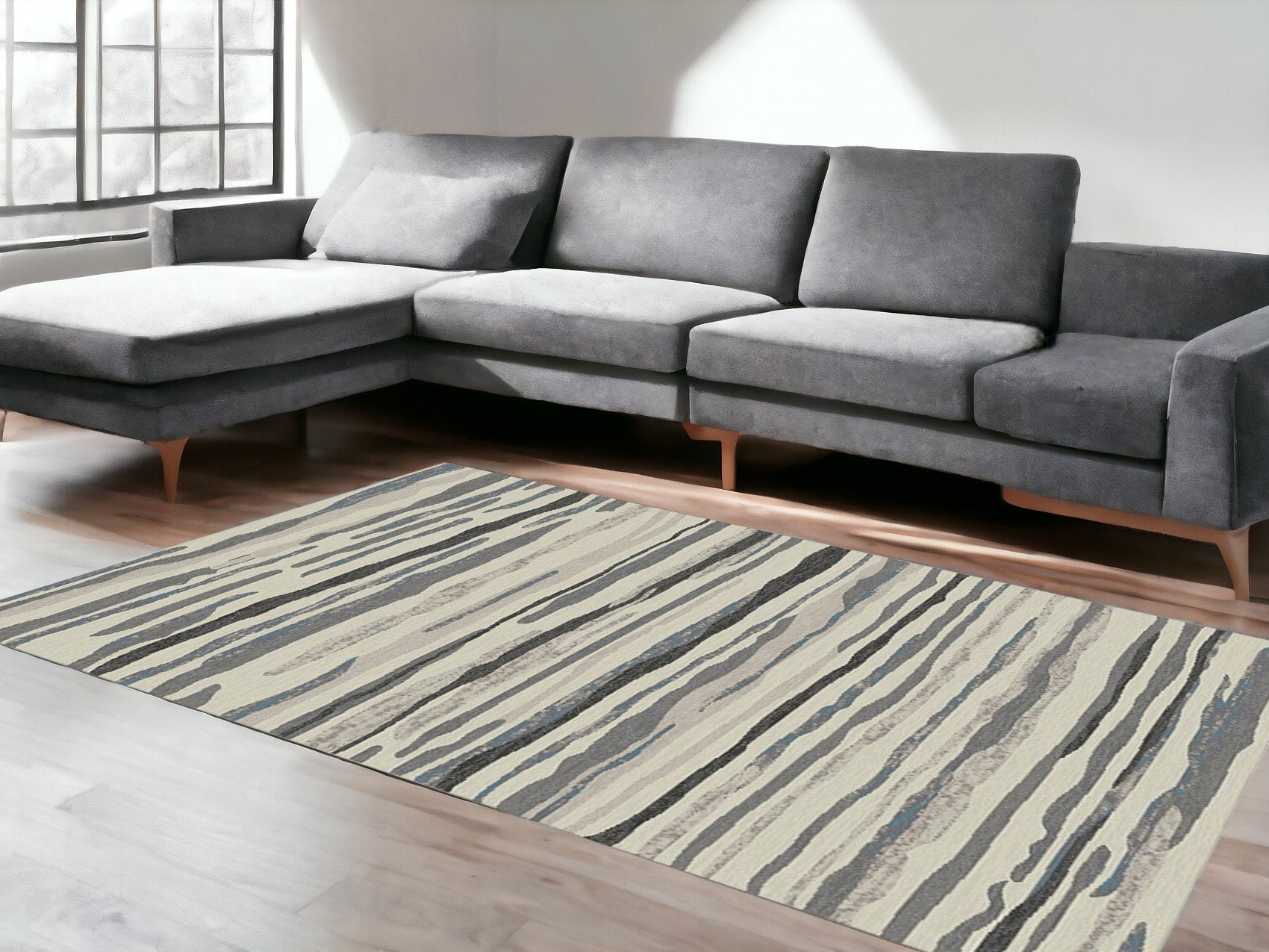 5 X 8 Beige and Gray Abstract Area Rug