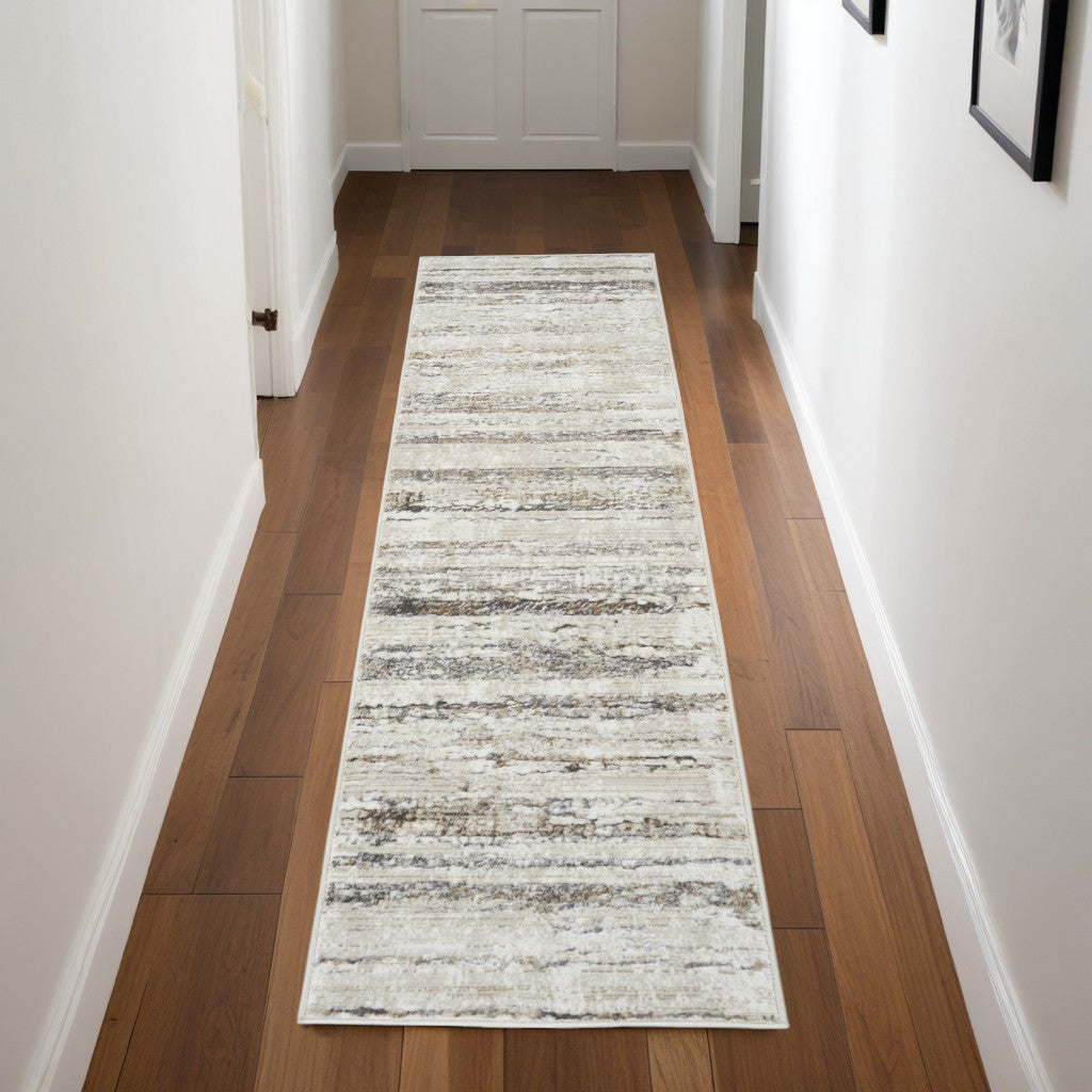 8 Cream and Gray Abstract Non Skid Runner Rug