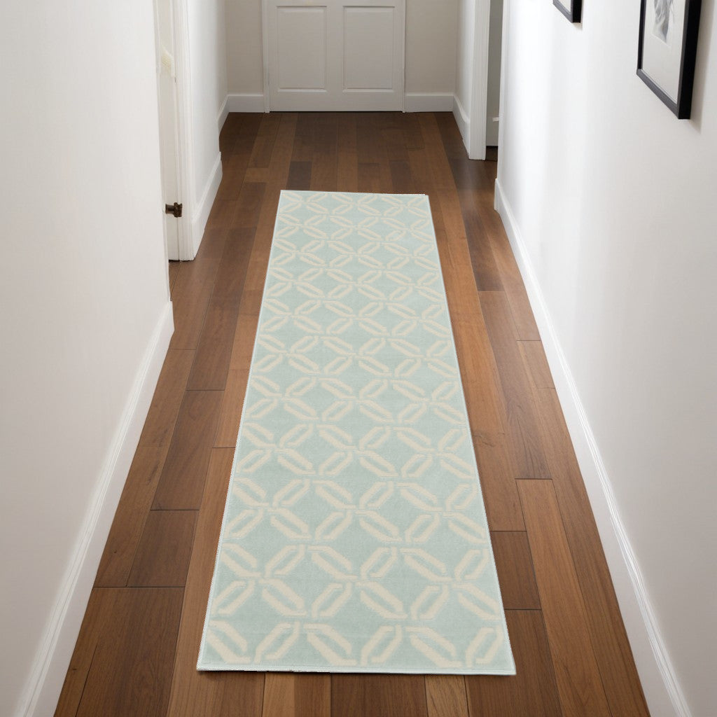 7 Beige and Green Trellis Runner Rug