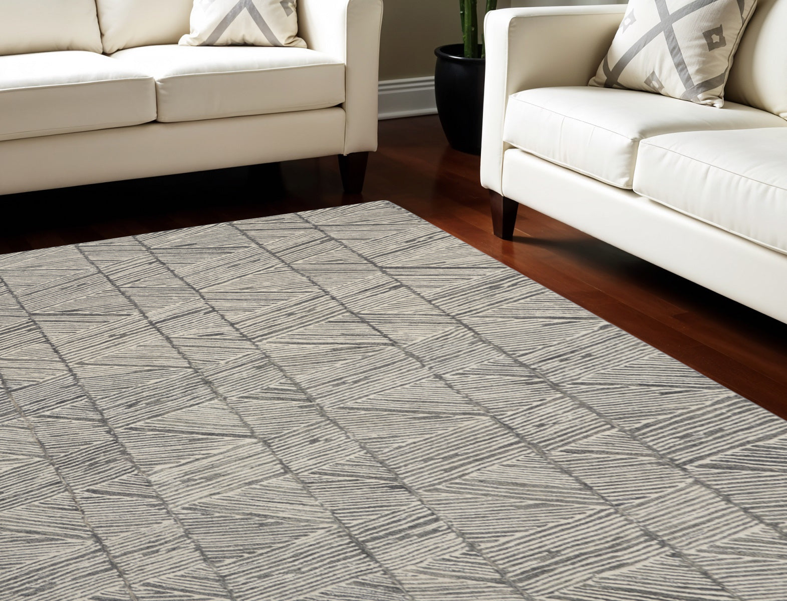 8 X 12 Gray and White Wool Abstract Area Rug