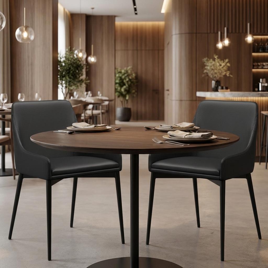 Set of Two Black Faux Leather And Metal Dining Side Chairs