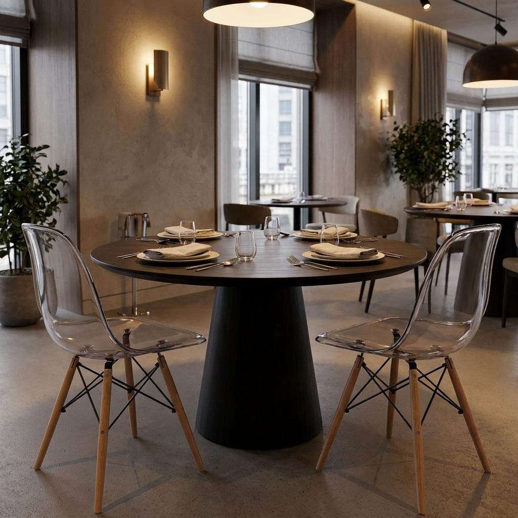 Set of Two Clear And Natural Heavy Duty Plastic Dining Side Chairs