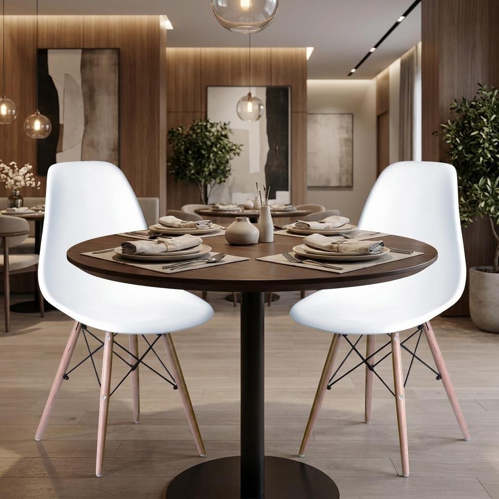 Set of Two White And Brown Heavy Duty Plastic Dining Side Chairs