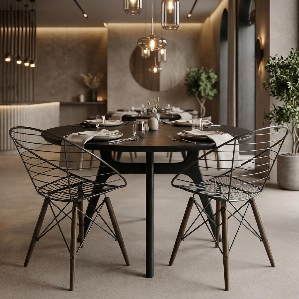 Set of Two Gray And Brown Metal Open Back Dining Side Chairs
