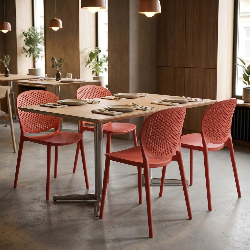 Set of Four Orange Heavy Duty Plastic Dining Side Chairs