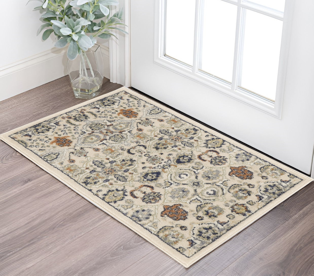 3 X 5 Beige And Blue Floral Area Rug