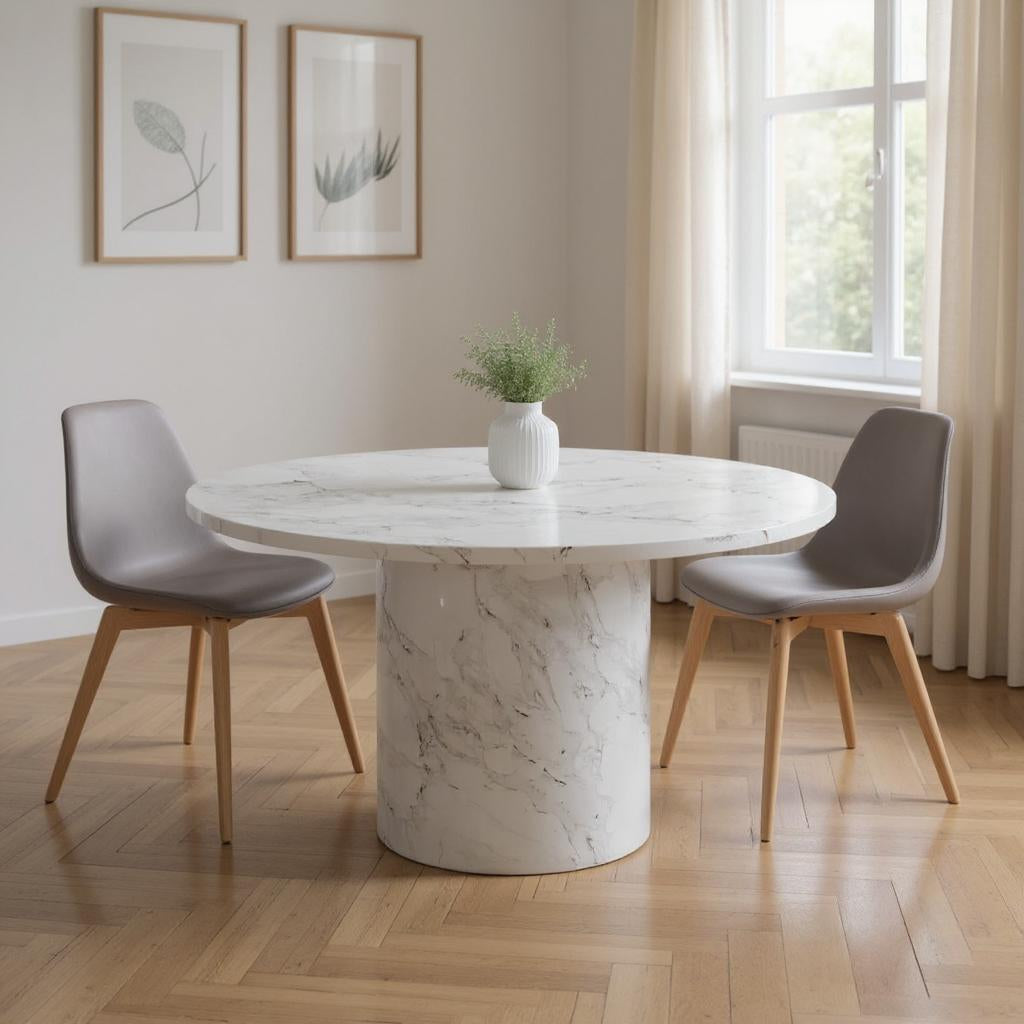 60 Gray and White Marble Pedestal Base Round Top Dining Table