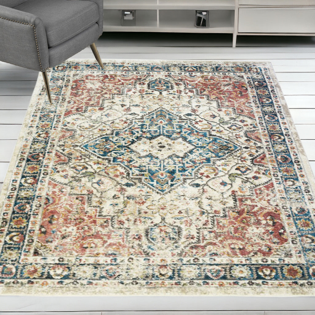 5 X 8 Beige Oriental Distressed Area Rug With Fringe