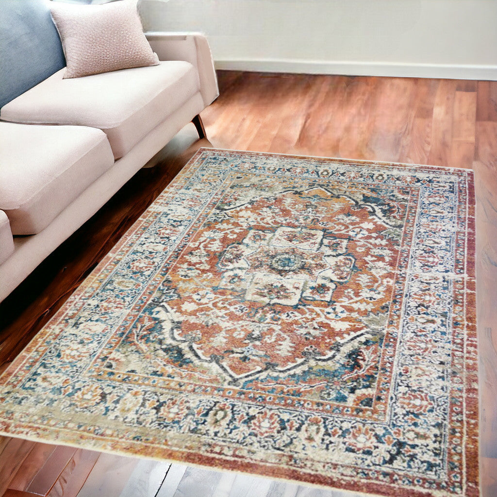 5 X 8 Rust Oriental Distressed Area Rug With Fringe
