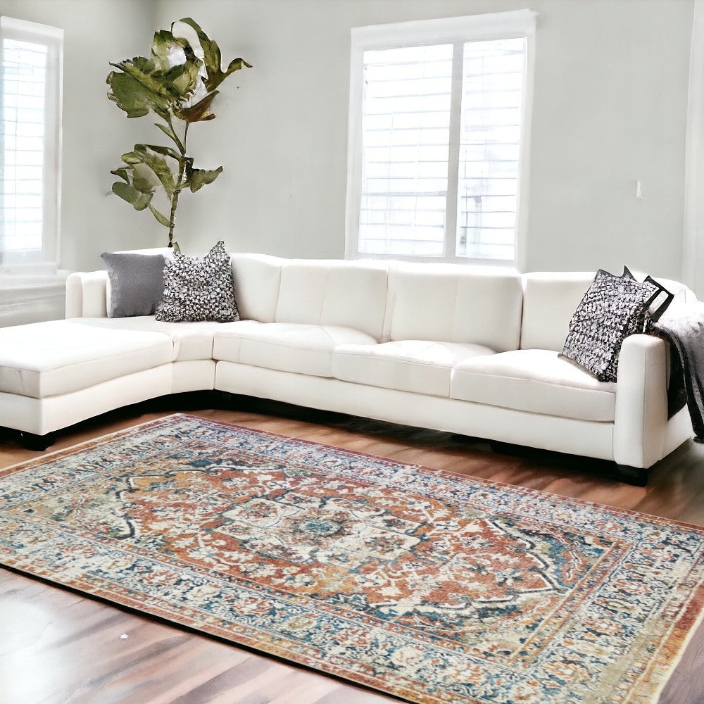 8 X 10 Rust Oriental Distressed Area Rug With Fringe