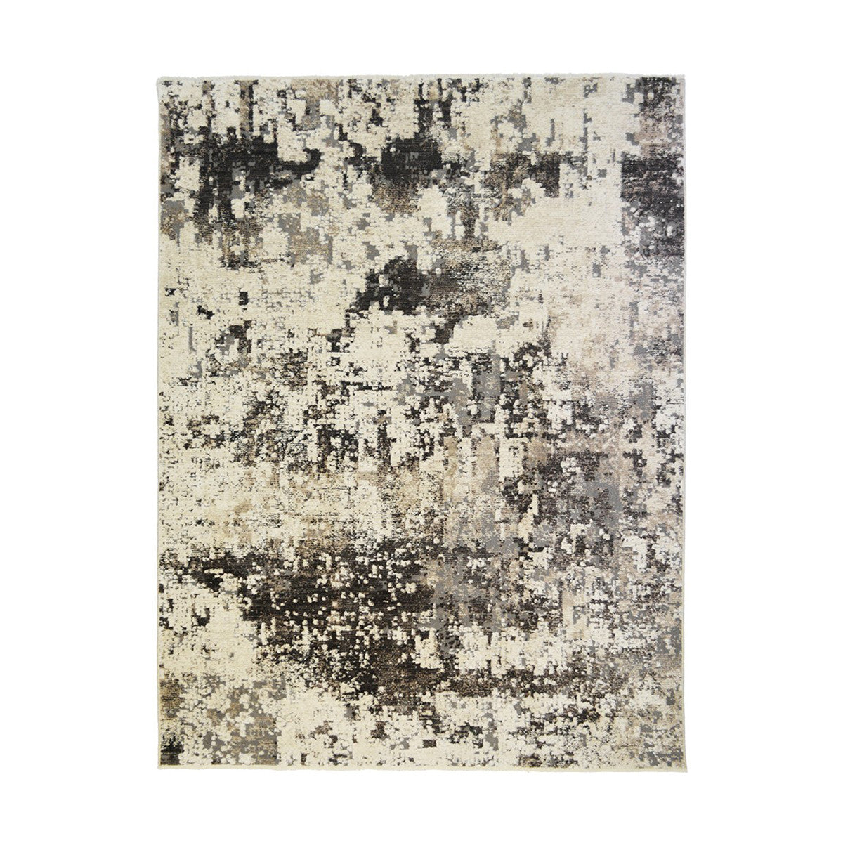 2 X 3 Black Abstract Distressed Area Rug With Fringe