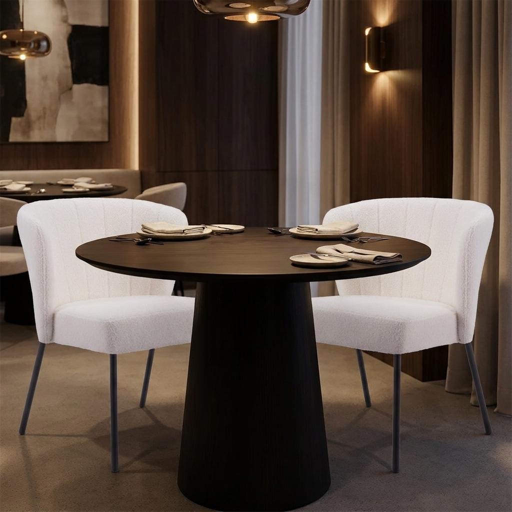 Set of Two Cream And Black Tufted Upholstery And Steel Dining Side Chairs
