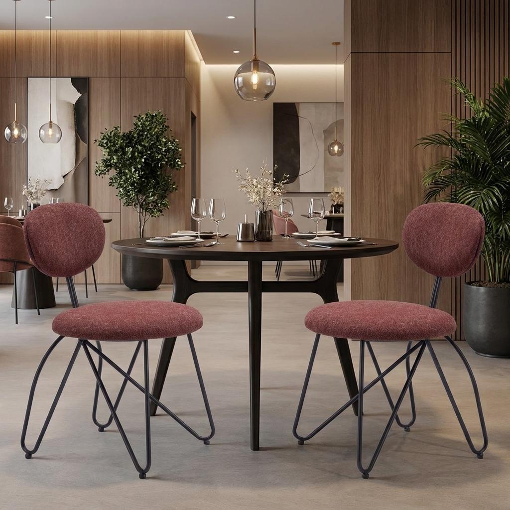 Set of Two Maroon And Black Upholstery And Steel Open Back Dining Side Chairs