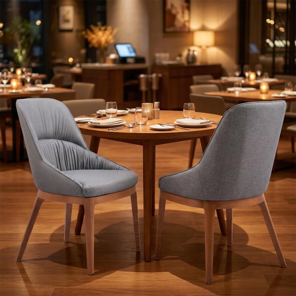 Set of Two Slate Gray And Natural Faux Leather And Steel Dining Side Chairs