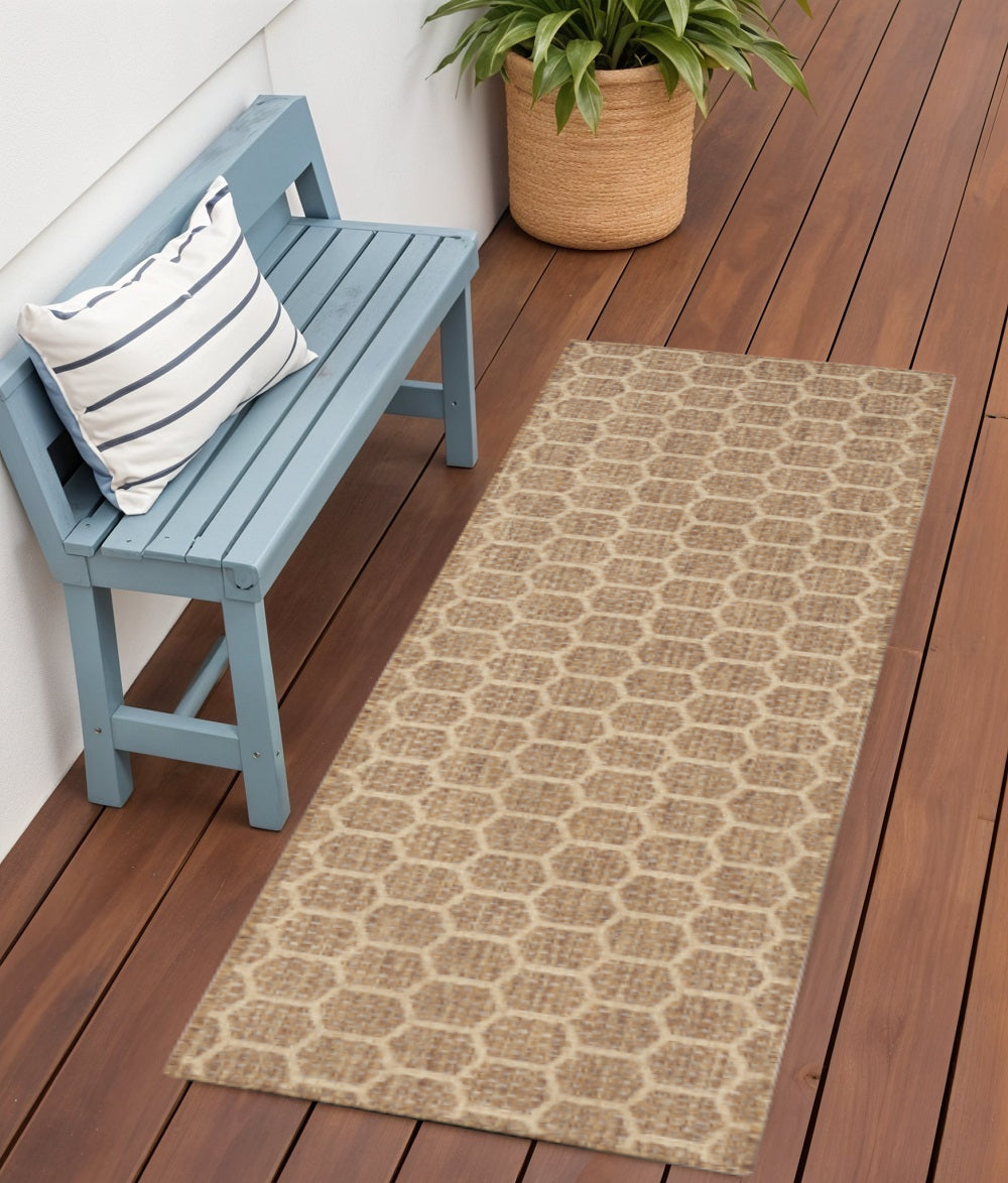 6 Natural And Beige Geometric Indoor Outdoor Area Rug