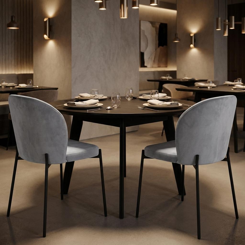Set of Two Gray And Black Fabric And Wood Dining Side Chairs
