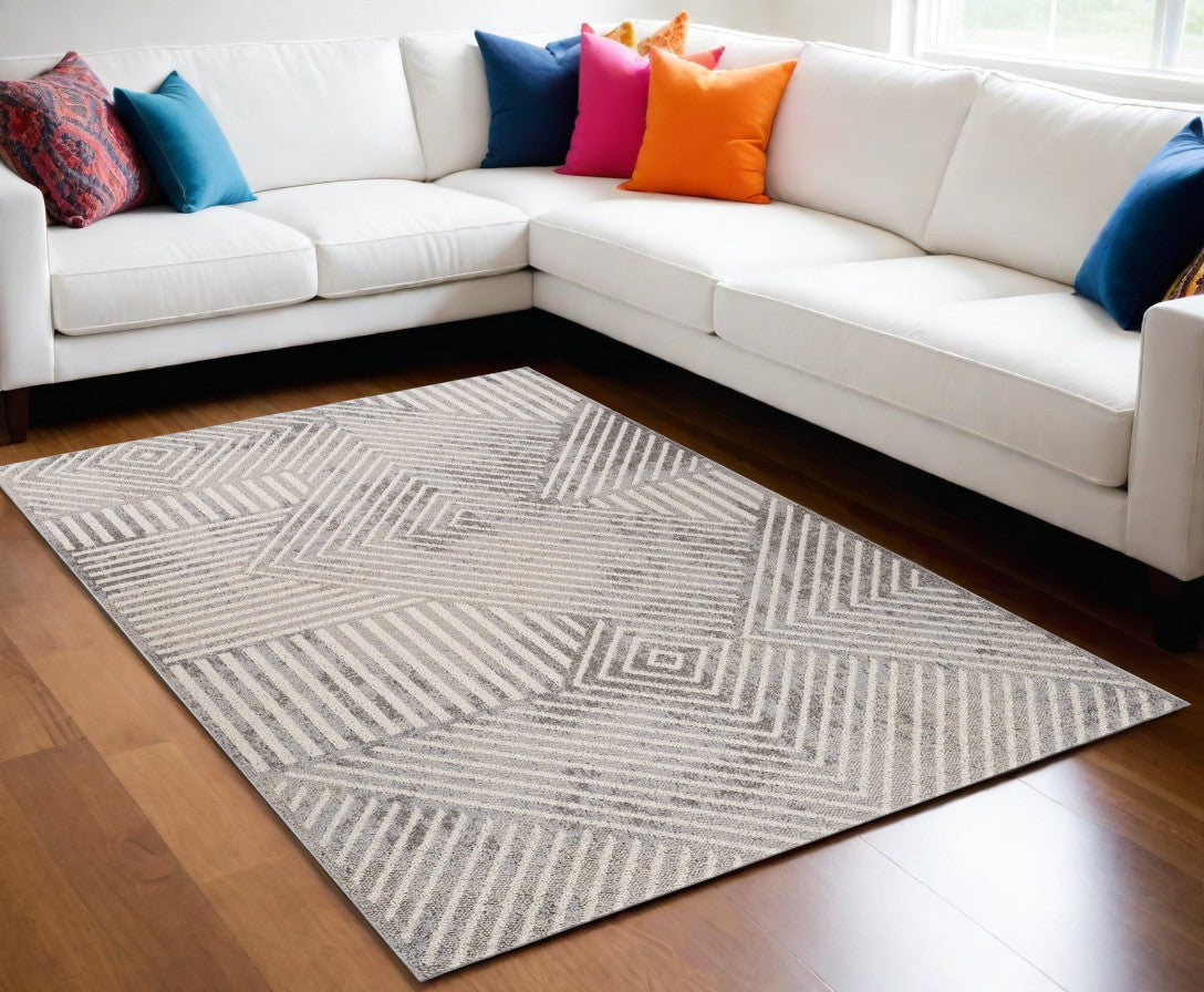 5 X 8 Gray and Beige Abstract Distressed Area Rug