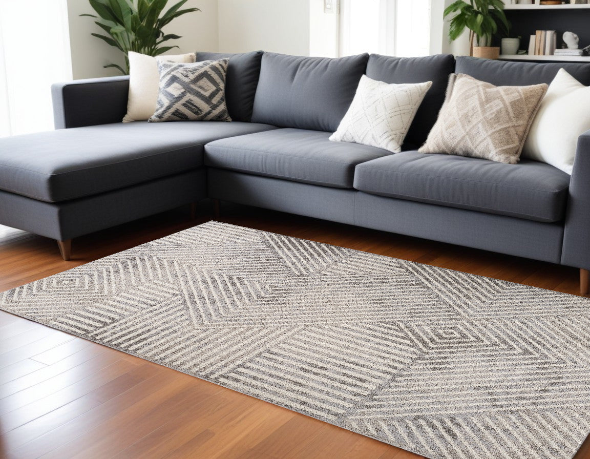 7 X 10 Gray and Beige Abstract Distressed Area Rug