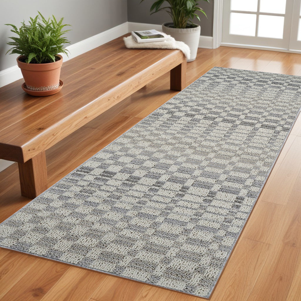 8 Gray and Beige Checkered Distressed Area Rug