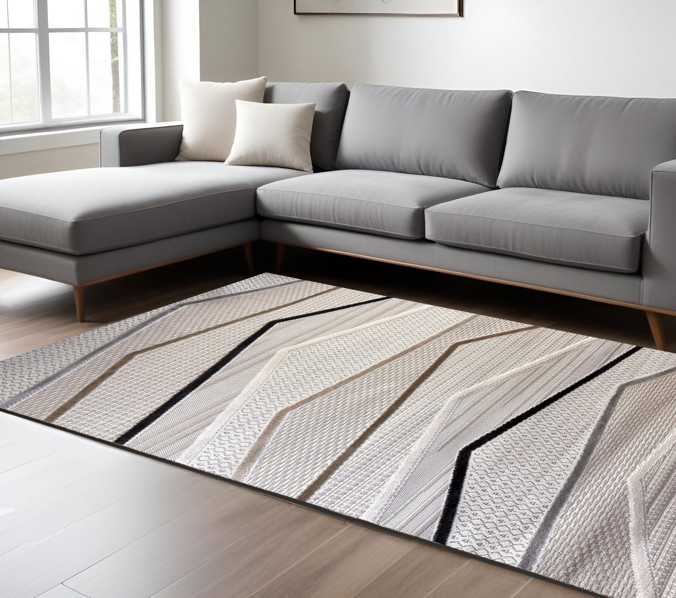 8 X 11 Gray Brown and Beige Abstract Area Rug