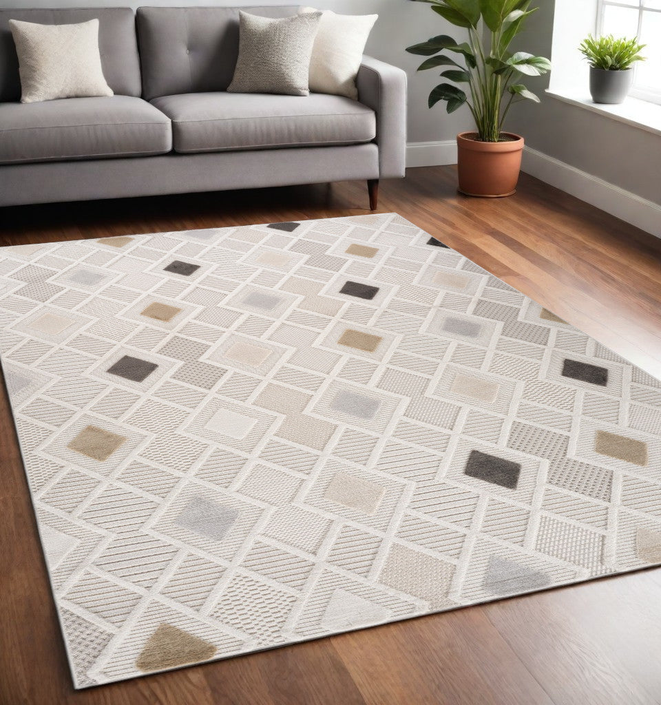 5 X 8 Cream and Beige Abstract Distressed Area Rug