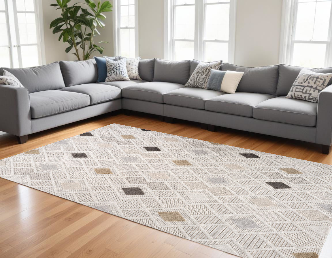 7 X 10 Cream and Beige Abstract Distressed Area Rug