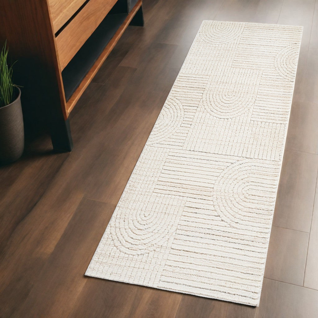 2 X 5 Cream and Beige Abstract Distressed Area Rug
