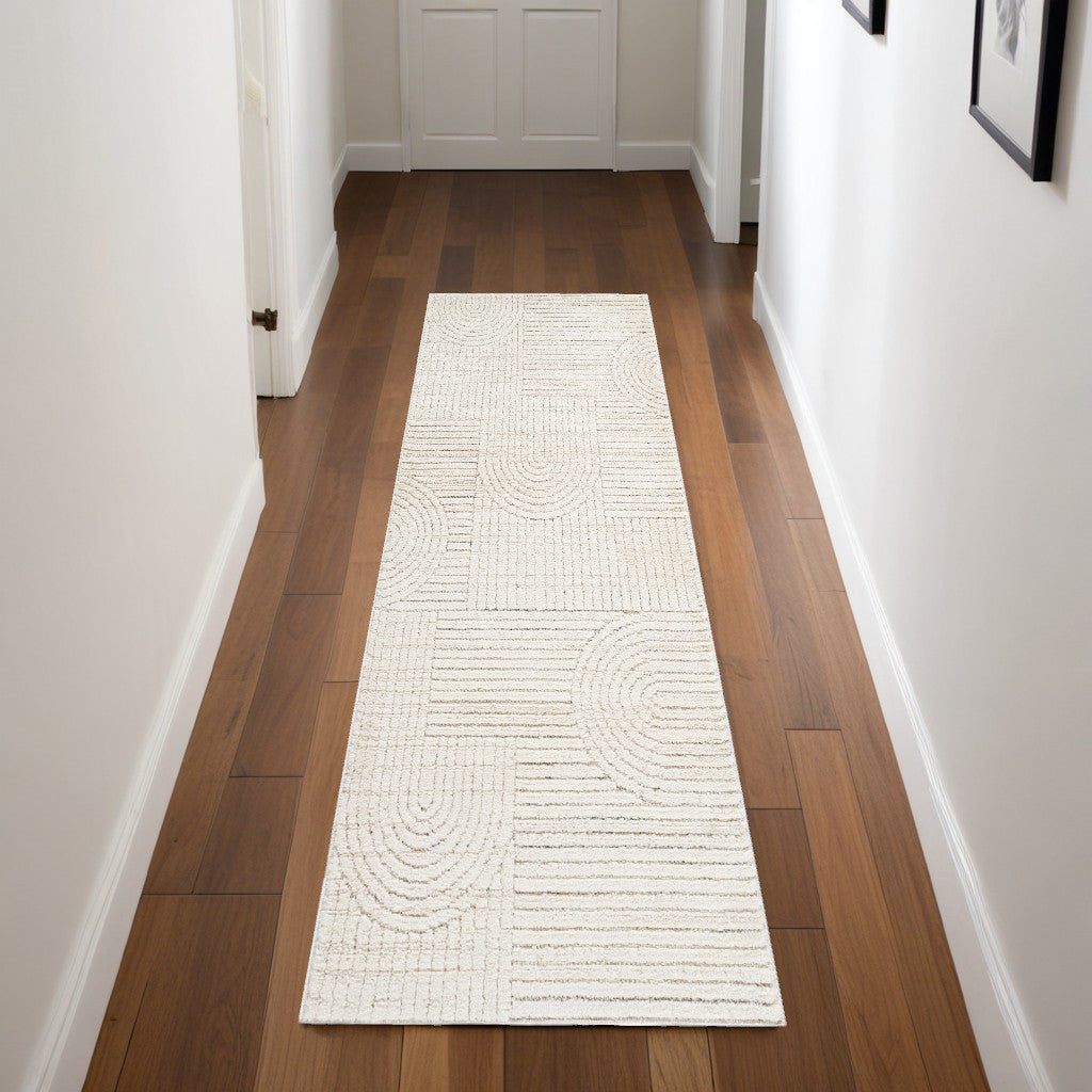 8 Cream and Beige Abstract Distressed Area Rug