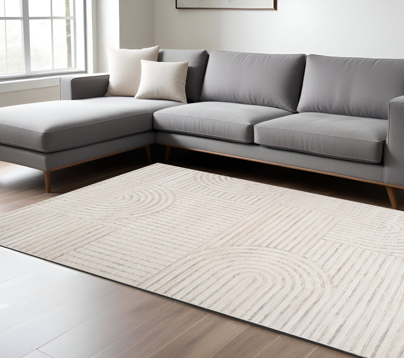 7 X 10 Cream and Beige Abstract Area Rug