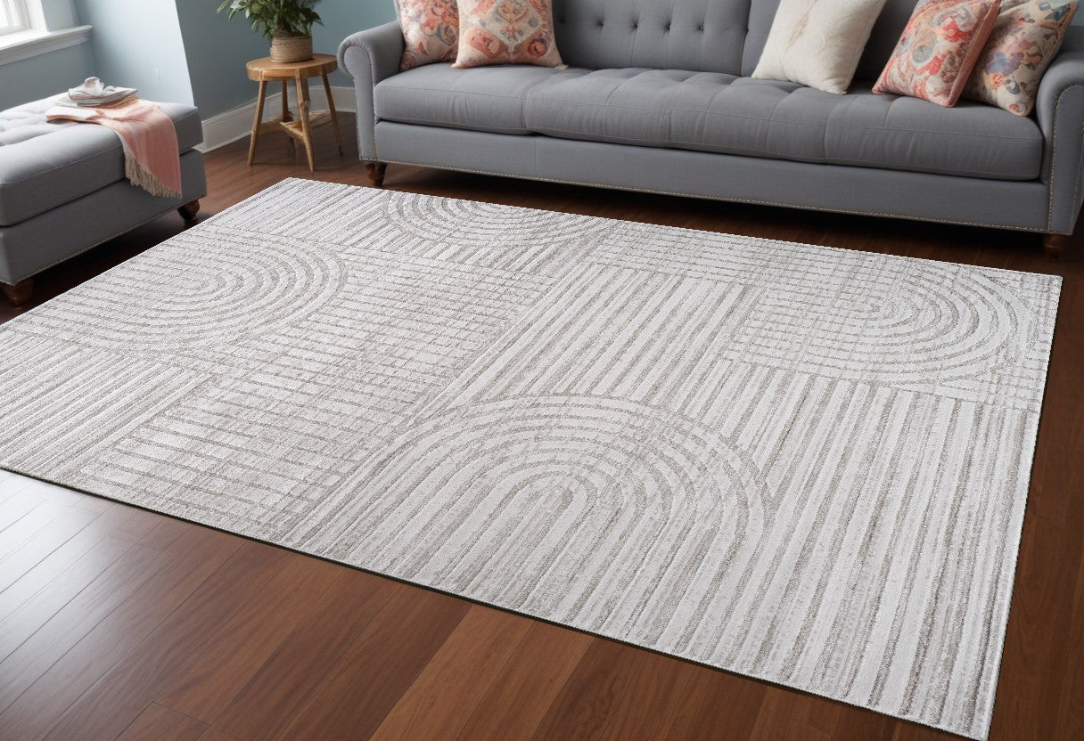 7 X 10 Gray Abstract Geometric Distressed Area Rug
