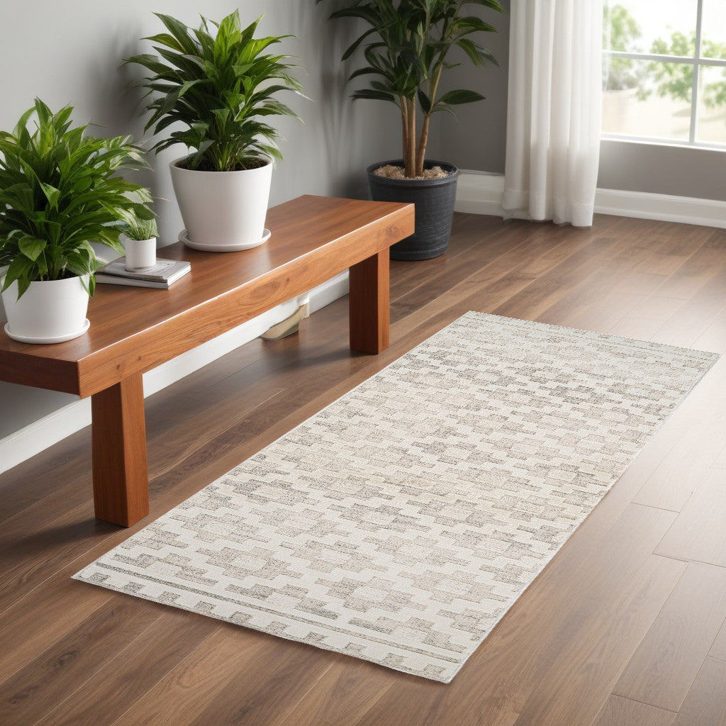 2 X 5 Gray and Beige Moroccan Distressed Area Rug
