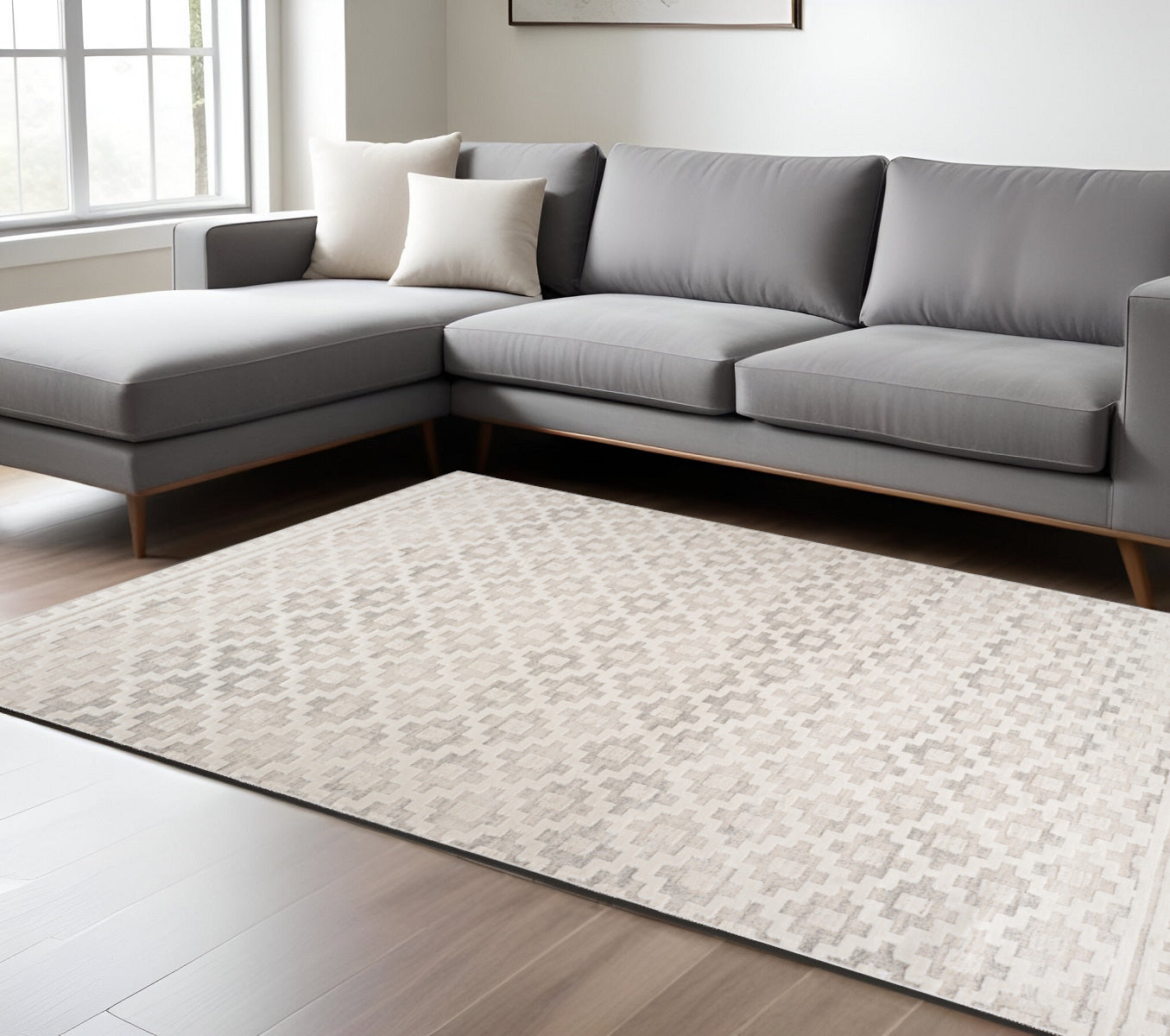 7 X 10 Cream and Beige Moroccan Area Rug