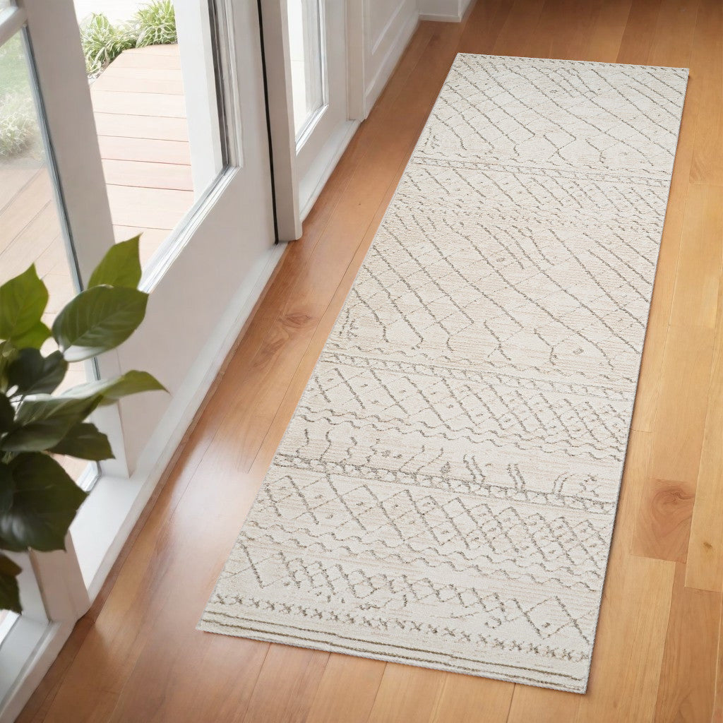 2 X 5 Gray and Beige Abstract Distressed Area Rug