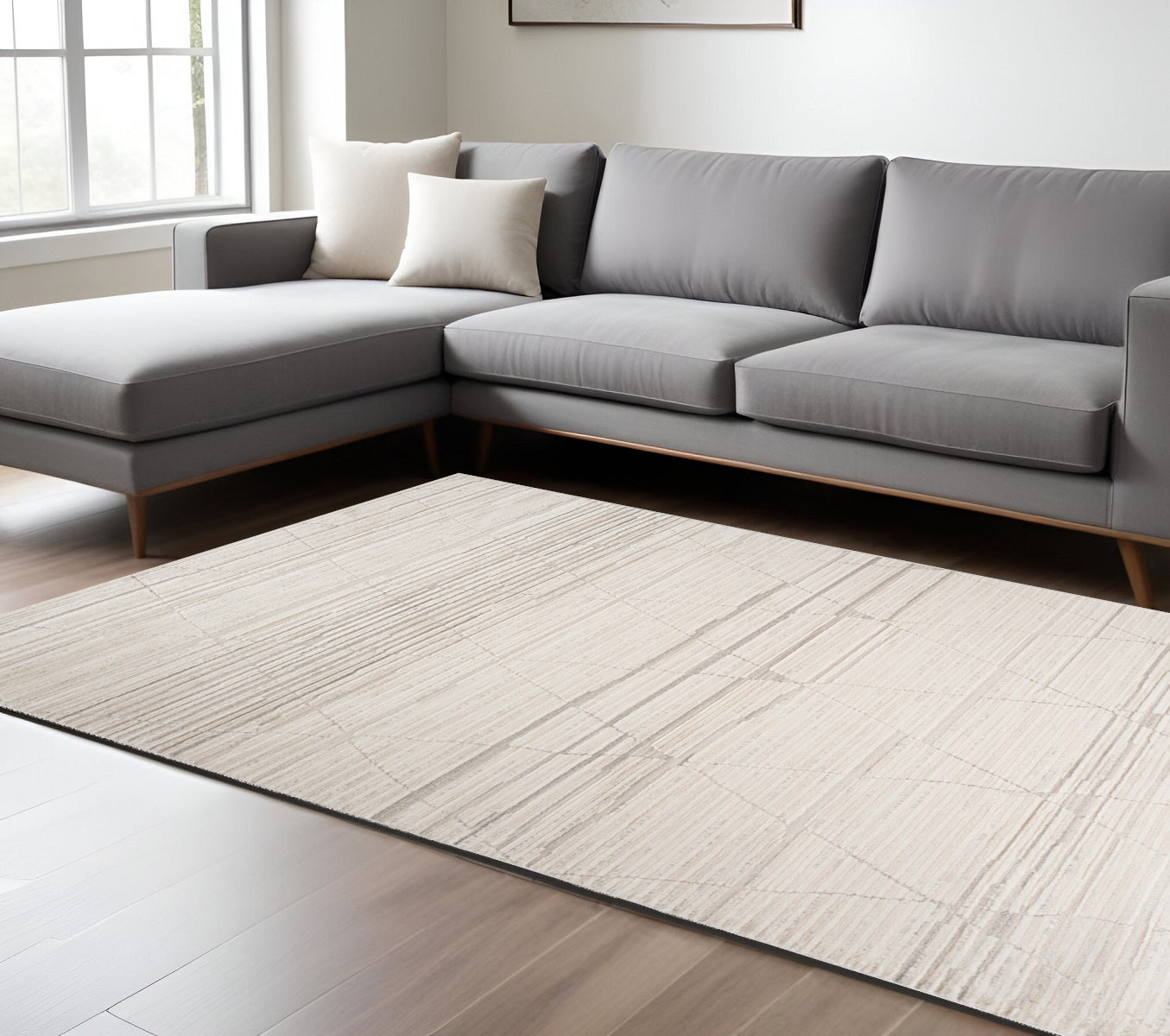 8 X 11 Cream and Beige Abstract Area Rug